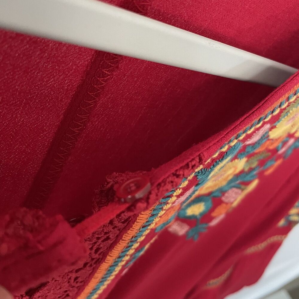 Umgee Boho Embroidered Red Bell Sleeve Tunic Shift Dress Size XL - Picture 5 of 11